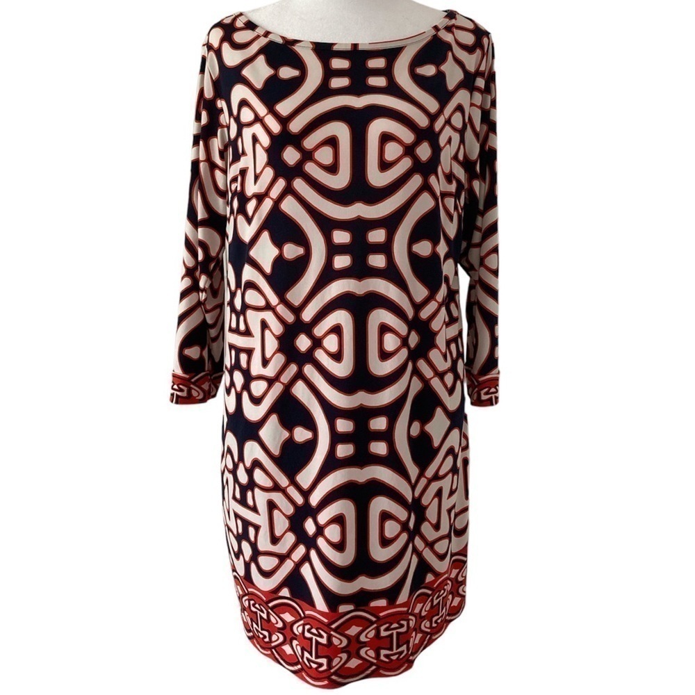 Laundry by Design 10 dress blue white red 3/4 sleeves
